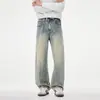 Jeans de mezclilla lavada estilo retro americano para hombre, corte recto, nueva colección 2026, cleanfit, corte holgado, pierna ancha, pantalones largos, venta al por mayor