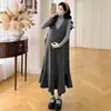 Conjunto de Dos Piezas para Maternidad Otoño/Invierno 2026: Top de Punto Francés Básico + Vestido Chaleco de Lana Retro para Maternidad
