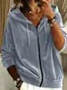 Sudadera con capucha y cremallera de manga larga para mujer, color liso, con cordón, estilo casual, moda transfronteriza europea y americana, nueva para 2026, Amazon