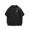 Camisa de Manga Corta Bordada Estilo Chino Nuevo Verano 2024 para Hombre Joven Cuello Alto Holgada Casual Camisa Cardigan