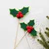 NUCHI Decoración Navideña Transfronteriza Adorno de Palo con Lazo Navideño Decoración de Hoja con Baya Roja para Árbol de Navidad