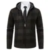 Casaco de suéter masculino transfronteiriço com forro de lã, casaco grosso com capuz, malhas, outono e inverno, cardigan, moda casual, tendência