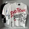 Sudadera con capucha holgada de alta calidad, con estampado retro americano de emociones mixtas, lavada y desgastada, para hombre y mujer