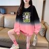 Moletom de Lã Estampado Tendência Estilo Coreano para Mulheres, Influenciador Cor Gradiente Forte Ombré Comprimento Médio Emagrecedor Top Tendência