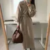 En stock, Dongdaemun coreano, temperamento suave, holgado y casual, corbata de solapa, abrigo largo de lana para mujer
