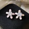 Brincos de Botão Florais com Gotejamento de Óleo Estilo Coreano Agulha de Prata Doce Versátil Nicho Joia para Orelha Sensação de Luxo Leve