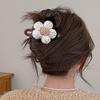 Horquilla de lana marrón leche para otoño e invierno, horquilla de punto con flores, horquilla para mujer, pinza de pico de pato de peluche, pinza para la cabeza, accesorio para la cabeza