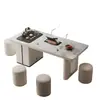 Conjunto moderno de mesa de centro e cadeiras em rocha estilo creme com chaleira integrada para varanda, estação de chá de salão de beleza e mesa de chá para uso doméstico
