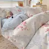 Juego de Cuatro Piezas de Algodón Puro Cepillado Fresco y Sencillo Grado A Materno e Infantil, Sábana Amigable con la Piel, Funda de Edredón de Algodón Lavado, Juego de Tres Piezas para Dormitorio Estudiantil