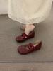 Sapatos Mary Jane Vermelhos com Aumento Interno de Altura para Mulheres, Adequados para Combinar com Saias, Sapatilhas, Pés de Porco, Primavera e Outono 2025