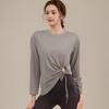 Blusa de Yoga Otoñal con Corte Sexy y Cordón Lateral, Top Deportivo Holgado y Transpirable para Pilates para Mujer con Mangas Largas