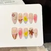 Adesivos para unhas Yihe [Pétalas Estrela da Maré] rosa nude translúcido com tema oceânico, concha 3D com detalhes em ouro, feitos à mão