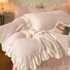 Estilo Princesa Francesa Conjunto de Quatro Peças em Lã de Leite Espessa ins Simples Luxo Leve Quente Conjunto de Quatro Peças com Babados em Lã de Leite