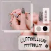 Uñas Almendradas Portátiles, Uñas Largas Estilo Europeo y Americano, Estilo Dulce y Fresco, Arte de Uñas con Pedrería Estrella Cruzada Blanco y Negro, Puntas de Uñas Postizas, Pegatinas para Uñas
