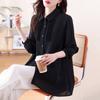 Talla grande Camisa estilo occidental para mujer chica gordita Otoño Negro Suelta Adelgazante Mamá Manga Larga Top Camisa Base Camiseta