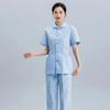 Uniforme de Enfermeira Feminino Verão Manga Curta Azul Gola Boneca Macacão de Enfermeira Uniforme de Trabalho de Enfermeira de Hospital