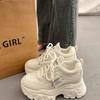 Zapatos de Plataforma Gruesa Estilo Papá Blancos Versátiles Súper Populares para Mujer con Ligero Aumento de Altura, Zapatos Casuales Nuevos 2025