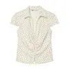 Moda Femenina Nueva Primavera 2026 Transfronteriza Aliexpress Camisa de Manga Larga con Cuello en V, Lunares, Ajustada, Cintura Fruncida 4661097