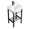 Lavabo integrado de cerámica estilo simple para interiores, de una sola cubeta, con soporte independiente de acero inoxidable, lavabo, cubeta de gran capacidad