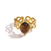 Anillo de Acero Inoxidable y Acero de Titanio con Piedra Natural de Venta Caliente Europea y Americana Malt, Anillo Abierto Geométrico Hueco Vintage, Joyería de Mano Personalizada
