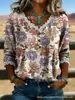 2026 Nueva Camiseta Estampada Transfronteriza de Cuello en V Top de Encaje Elegante Camisa Casual para Viajes Diarios para Mujer Verano