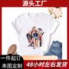 Moda Feminina Nova Primavera 2025 Camiseta Manga Curta Estampa de Menina Gato Cartoon Peça Única Manga Curta Dropshipping para Mulheres