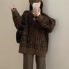 Moda Retro Pulóver con Estampado de Leopardo Cuello Redondo Tejido de Punto Otoño e Invierno Nuevo Estilo Estilo Perezoso Aspecto Holgado Adelgazante Suave Tejido de Punto Ceroso