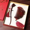 Peine de Palo de Rosa Talla de Flor de Loto Peine Masajeador para el Cabello Set de Caja de Regalo