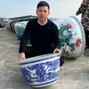 Tanque de Peces Cerámico Azul y Blanco de Jingdezhen para Uso en Hogar y Jardín, Tanque Grande de Loto para Criar Peces, Tanque de Feng Shui, Fabricante de Adornos Atractores de Riqueza
