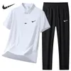 Camisa Polo Deportiva de Seda de Hielo para Hombre Traje de Verano Delgado Transpirable de Secado Rápido Manga Corta Pantalones Casuales Traje de Dos Piezas para Hombre