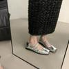 Zapatos Mary Jane planos franceses plateados, zapatos de mujer, nuevos zapatos de verano 2024 con cabeza cuadrada, zapatos coreanos suaves de cuero