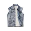 Colete Jeans Masculino de Cor Clara para Primavera, Verão e Outono, Colete Slim Fit Estilo Coreano, Colete de Comércio Exterior, Roupa Masculina