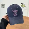 Gorra de Béisbol de Algodón Lavado Azul Oscuro de Celebridad de Internet de Nicho para Mujer Primavera Verano Viaje Versátil Sombrero de Pico Adelgazante Sombrero de Copa Suave