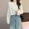 Nuevo Suéter de Punto de Color Sólido Estilo Coreano para Otoño e Invierno, Cuello Redondo, Corto, Versátil, Holgado, Elegante, Moderno para Mujer