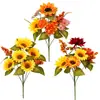 Nuevo ramo de flores artificiales de girasol y hortensia de seda transfronterizo para decoración de sala de estar en casa, arreglo floral artificial, ramo de boda