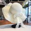 Sombrero de Paja Tejido de Ala Ancha para Protección Solar de Verano Transfronterizo Sombrero de Playa con Lazo para Vacaciones en la Costa Sombrero para el Sol para Mujeres