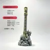 Estátua de Buda Feita de Arenito Verde, Ornamentos de Dragão e Bastão Dourado, Bonsai, Rochedo, Decoração de Micro-Paisagem