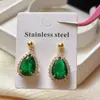 Pingente de Moda Atacado Design de Nicho Colar Gota d'Água Verde Brincos Zircônia Full Diamond de Luxo Leve Novo Conjunto de Decorações