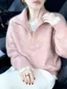 Suéter tejido de punto con solapa estilo perezoso chic coreano para mujer, holgado, naranja, tacto relajado, prenda exterior, ropa interior, ropa de otoño invierno