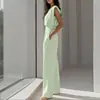Novedad Verano 2026 Ropa Femenina de Comercio Exterior Europea y Americana, Elegante Ropa de Trabajo Color Sólido Corte Delgado Ceñido a la Cintura Cuello en V Pierna Ancha Mono