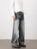 Pantalones Largos de Mezclilla nirben Estilo Retro Americano Lavados Desgastados con Bigotes Desestructurados para Hombre Versátiles Rectos Sueltos