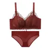 Conjunto de Lingerie de Renda Modal Macia para Mulheres Sem Aro, Pequeno Efeito Push-Up, Ajuste Lateral dos Seios, Anti-Queda, Conjunto de Sutiã Ajustável