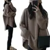 Suéter de inverno com pelo de guaxinim, comprimento médio, modelagem solta, grosso, tricô pulôver, pode ser usado como camada externa, para mulheres