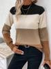 Suéter de color contrastante de otoño e invierno de Amazon, suéter de punto para mujer de comercio exterior transfronterizo, suéter de manga larga de cuello redondo, top casual versátil