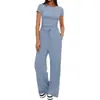 Nuevo Producto Europeo y Americano de Amazon 2026: Conjunto Casual de Manga Larga de Color Sólido con Top y Pantalones de Pierna Ancha de Cintura Alta Ropa Deportiva
