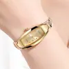 Reloj de Cuarzo para Mujer con Pedrería Ovalada, Pulsera Dorada Delgado Elegante Reloj de Vestir para Mujer