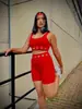 Conjunto de Top Corto y Leggings de Comercio Exterior Estilo Americano Transfronterizo Estilo Punk Color Sólido Tachonado Personalidad Harajuku Chica Picante