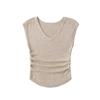 Chaleco de cuello en V estilo americano con cintura plisada para mujer, camiseta de verano de deseo puro, de manga corta, corta, tipo jersey, top casual