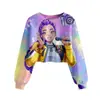 Huntrx Patrón Impreso en 3D Nuevo Estilo Transfronterizo Niñas Sudadera Corta Casual de Cuello Redondo