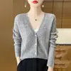 Cárdigan top de punto trenzado corto de cuello en V para mujer, nuevo, otoño e invierno 2026, tejido mezclado transfronterizo, corte holgado